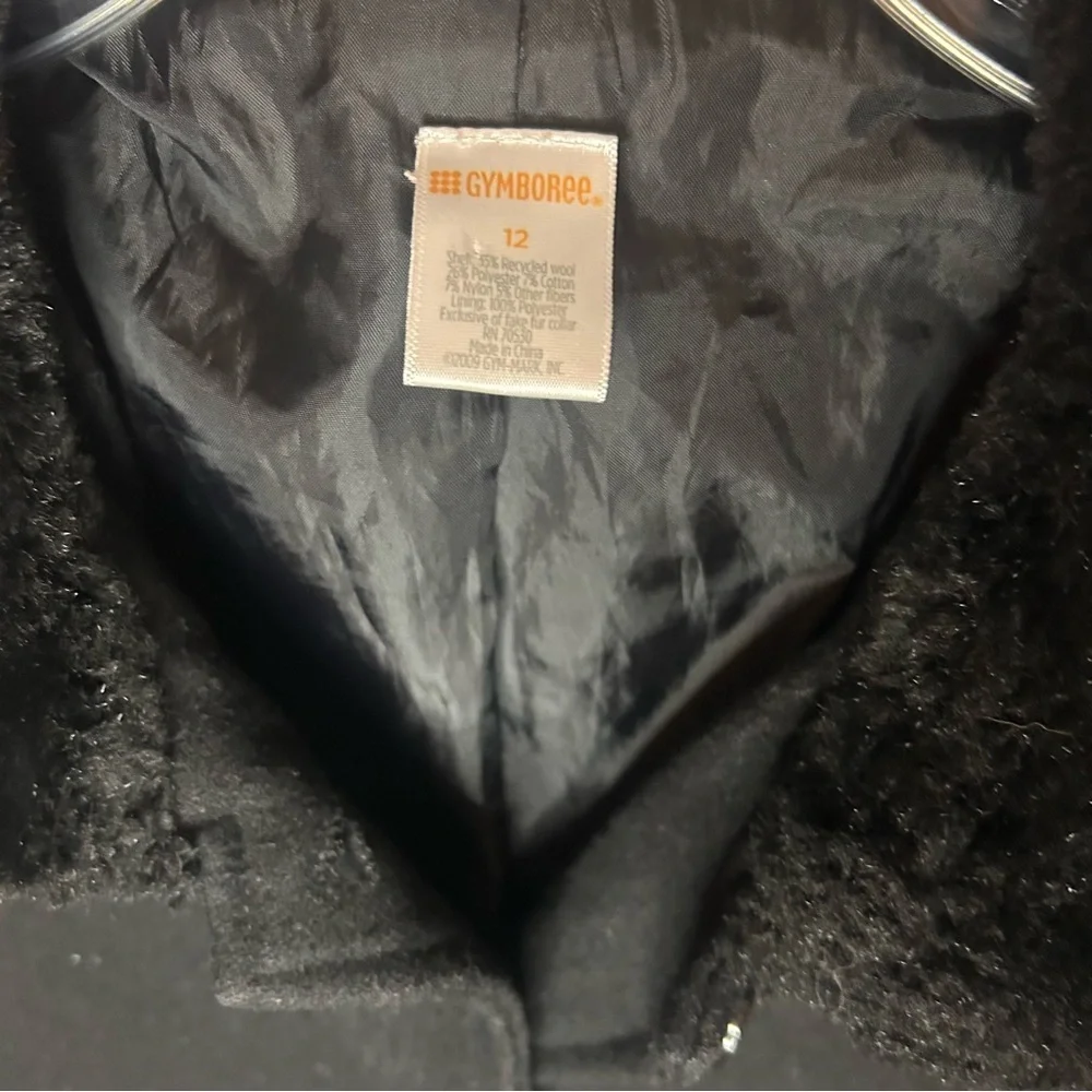 Gymboree Girls Black Wool Coat Size 12 Faux Fur Collar